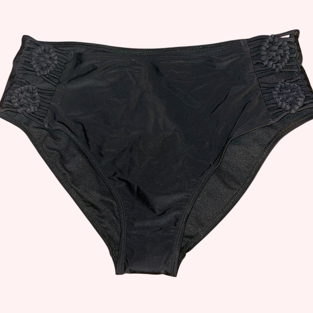 Xhilaration Women’s Black High-Waisted Bikini Bottoms with Crochet Detail XL
